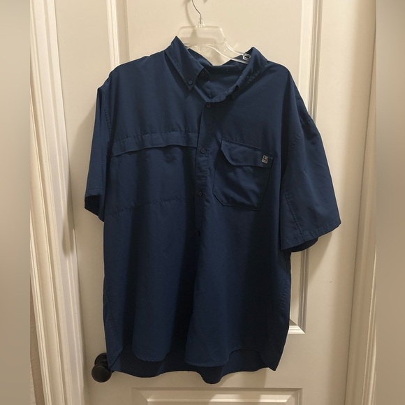 Huk Tide Point Performance Fishing Shirt Short Sleeve Navy Blue Men's XXL - Picture 1 of 4